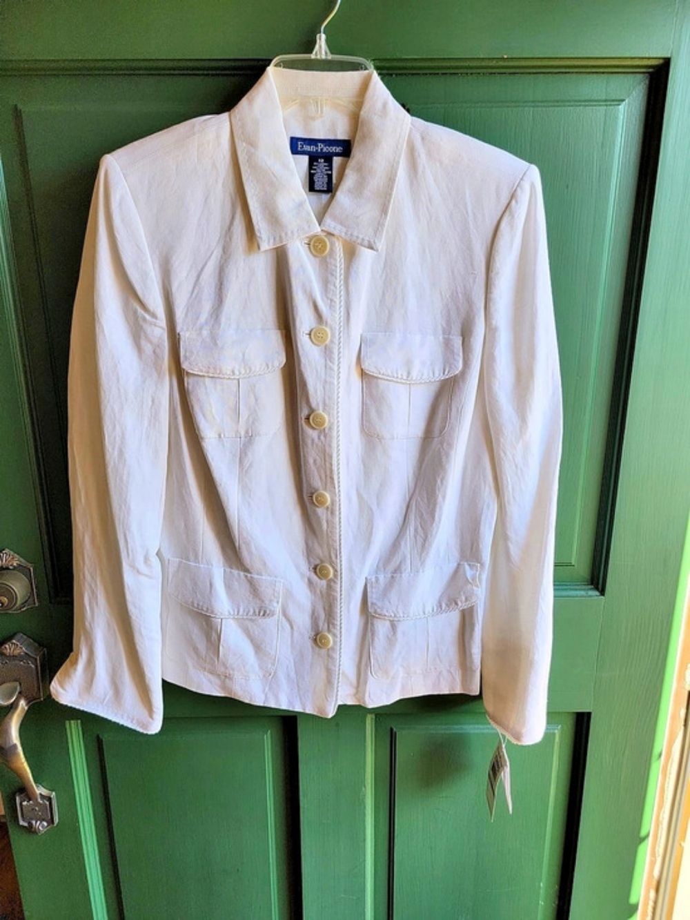 Evan-Picone Kalahari Linen Blend Utility Jacket White Size 12 NWT